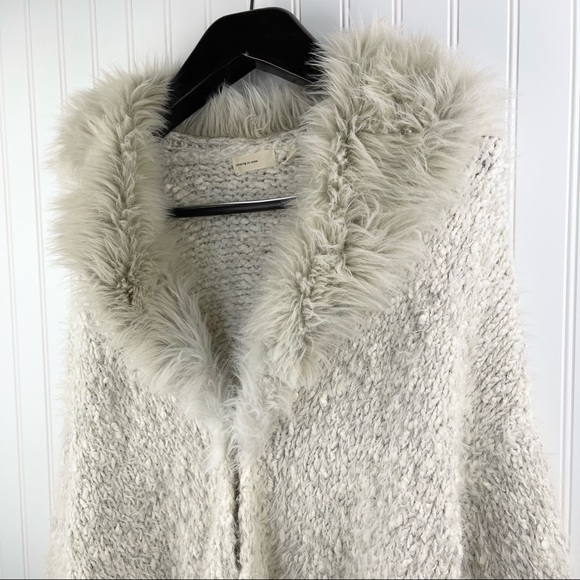 Anthropologie Sleeping On Snow Venla Fluffy Faux Fur Cardigan Cream Silver Med - Picture 6 of 15